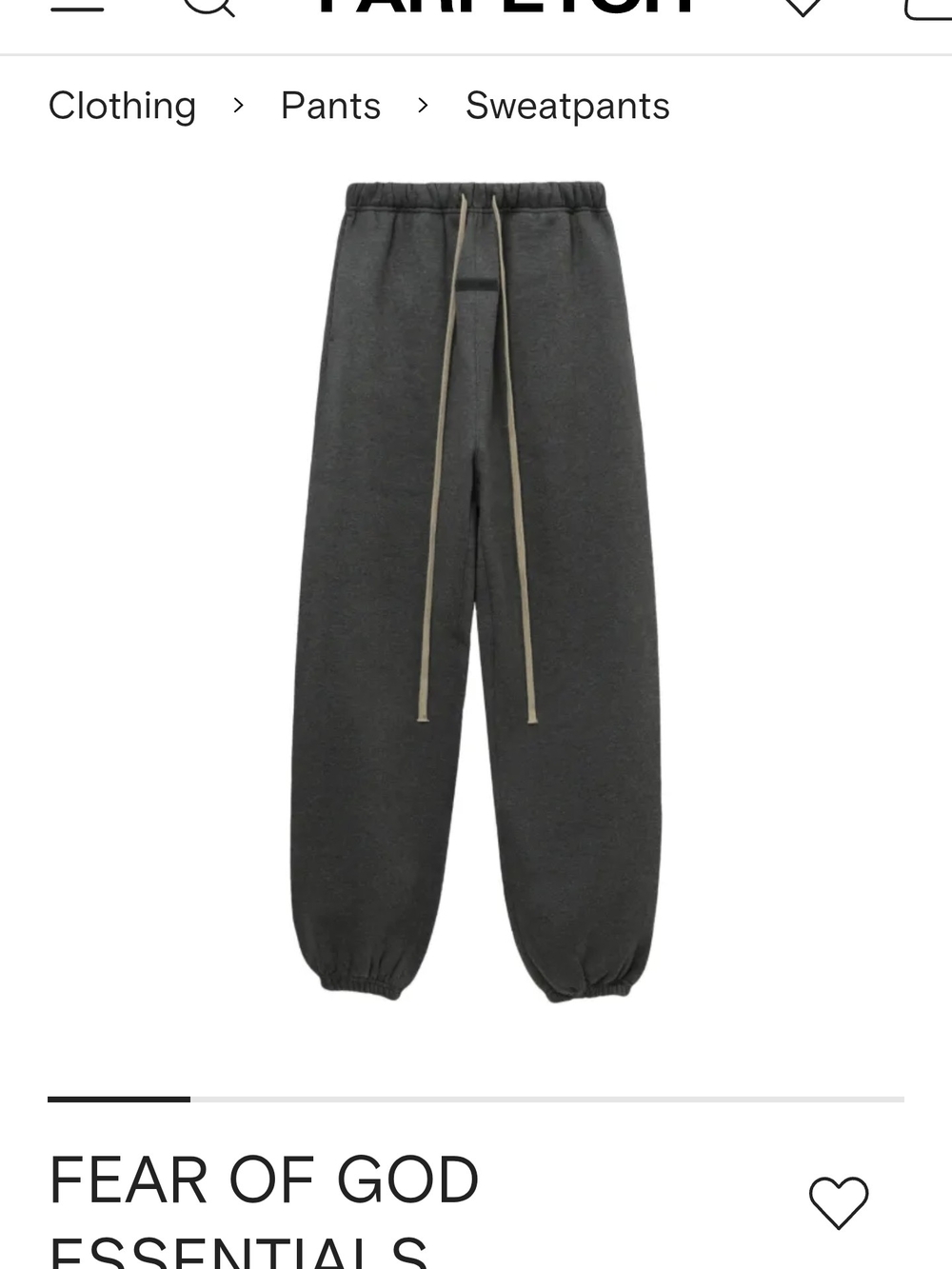Nwt Fear of God Essentials Dark Gray Drawstring Sweatpants